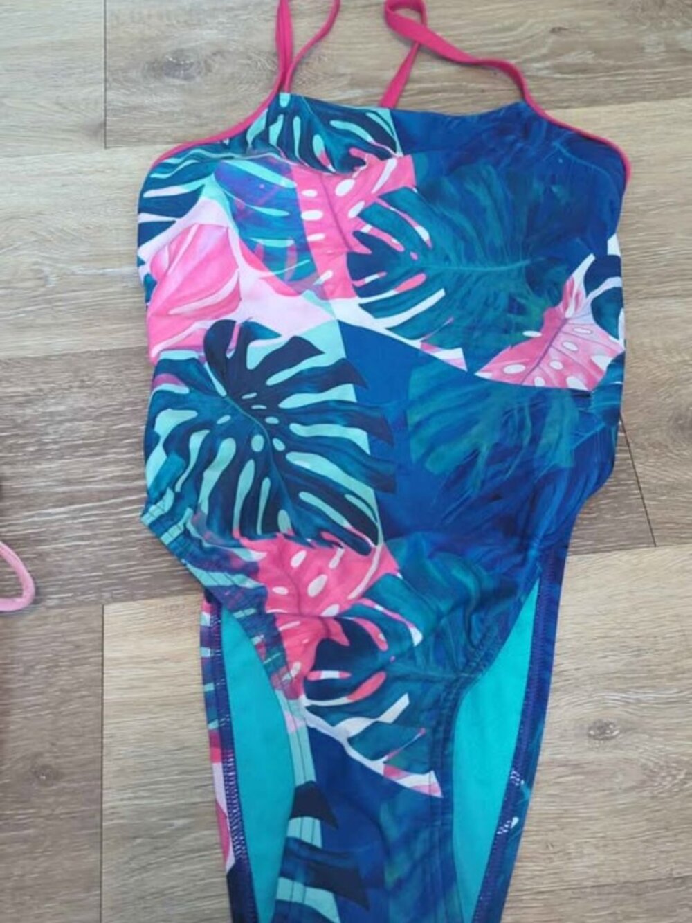 Speedo Endurance 30 Tropical Leaf Print Pink and Blue Swimsuit
